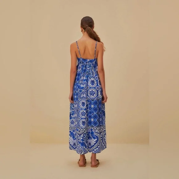 NWT FARM Rio Blue Tile Dream Sleeveless Maxi Dress Size Large - Picture 3 of 12